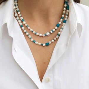 Honora Baroque Freshwater Pearl Necklace w/ Turquoise & Blue Topaz Accents